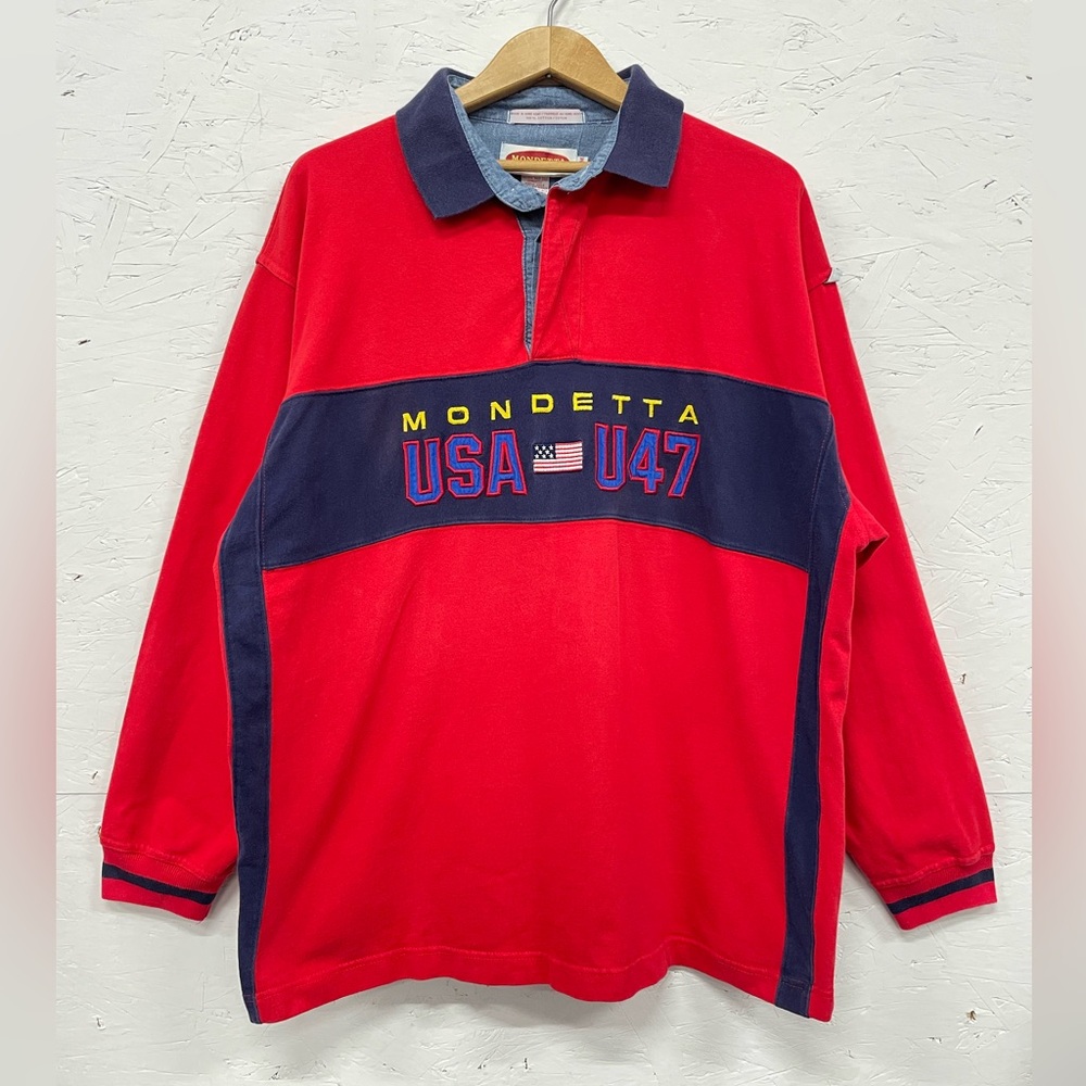 Vintage Mondetta USA Flag Polo Long Sleeve Shirt, Size M (Fits XL)